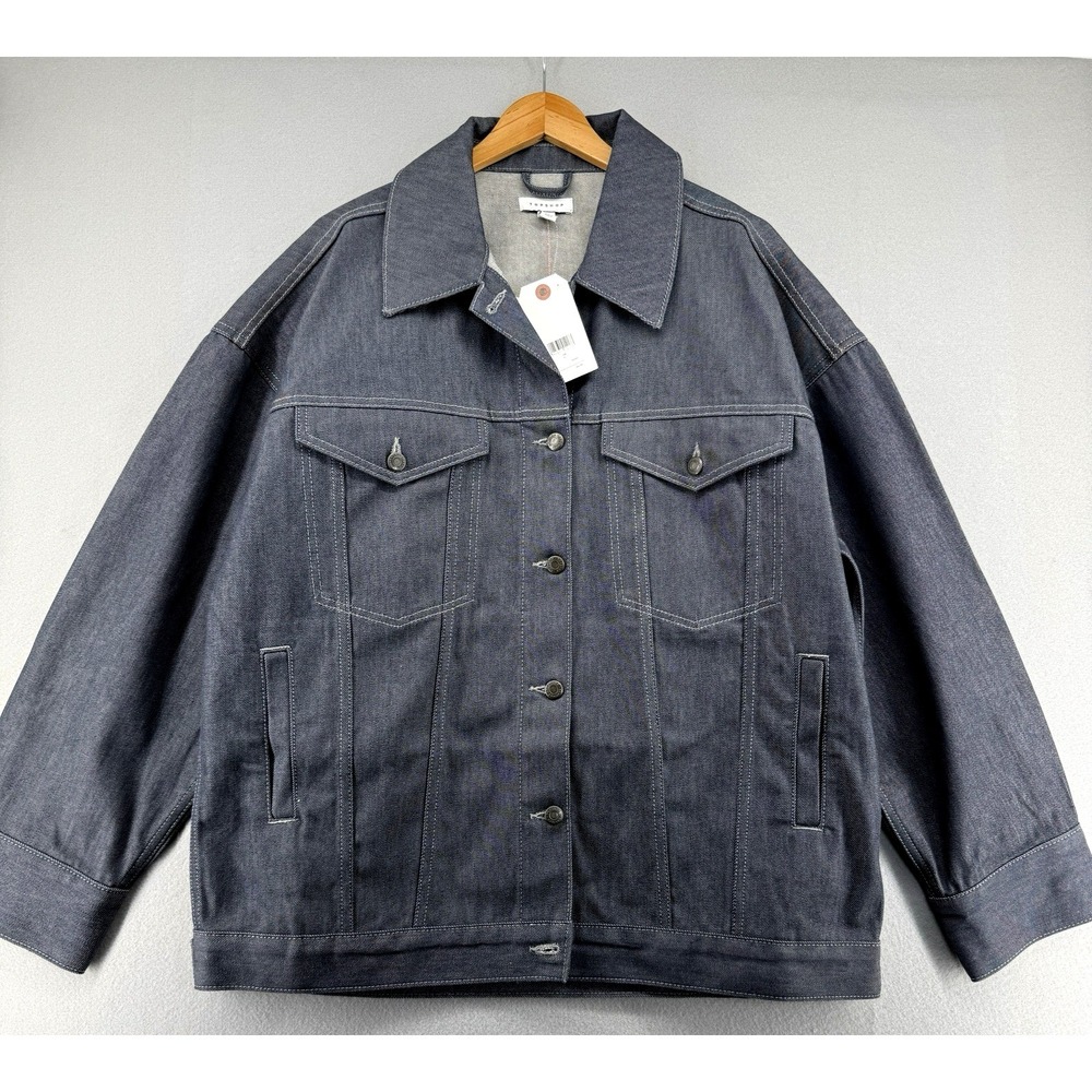 Topshop Denim Jacket Womens 8/10 Blue Longline Balloon Oversized NWT